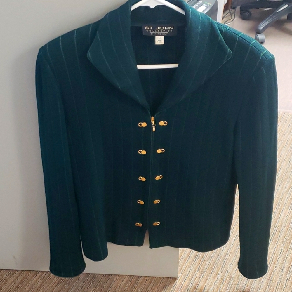 St. John Green  Zip Detail Blazer